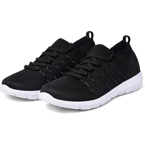 Women's Black Running Breathable Knitting flexible Mesh Sports Shoes Sneakers - Picture 2 of 6